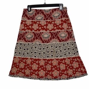 Elevenses Anthropologie Boho Cottagecore Tiered Skirt Sz 8 Red Burgundy Black